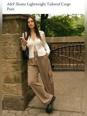 Abercrombie & Fitch Taupe Wide-Leg Sloane Tailored Cargo Pant